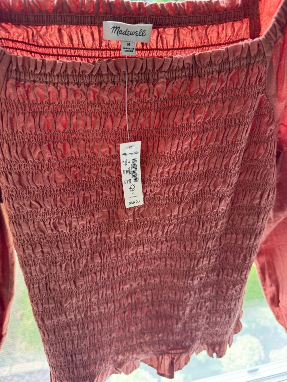 NWT Madewell Smocked Puff Sleeve Top Rust M